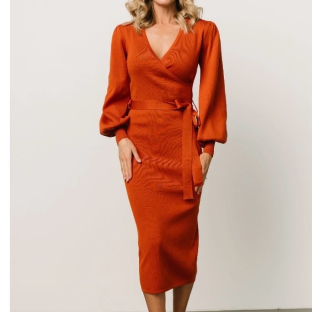 Baltic Born Rust Long Sleeve Wrap Dress